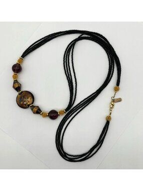 Vintage Hilary London Long Seed Bead Necklace W/ Offset Murano Glass Focal Beads